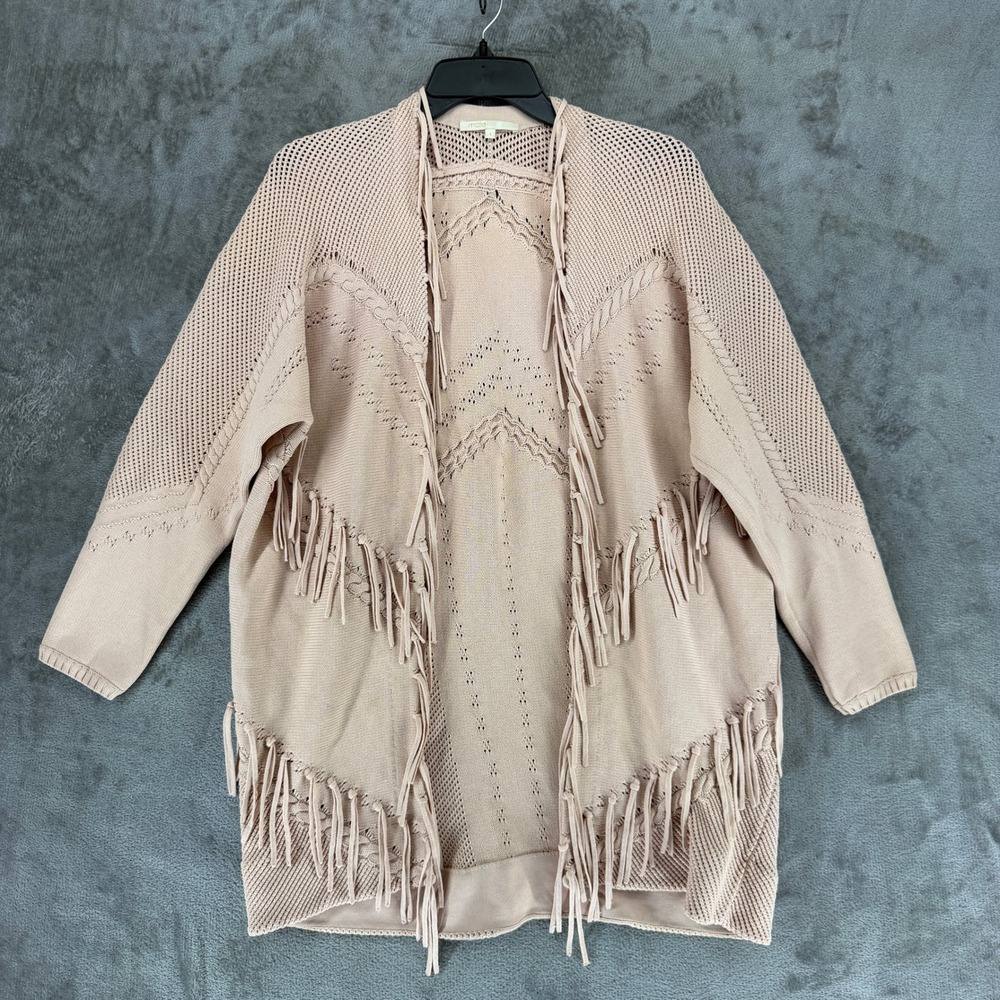 Maje Melomane‎ Nude Blush Fringe Pointelle Cable Knit Cardigan Sweater Size 3 L